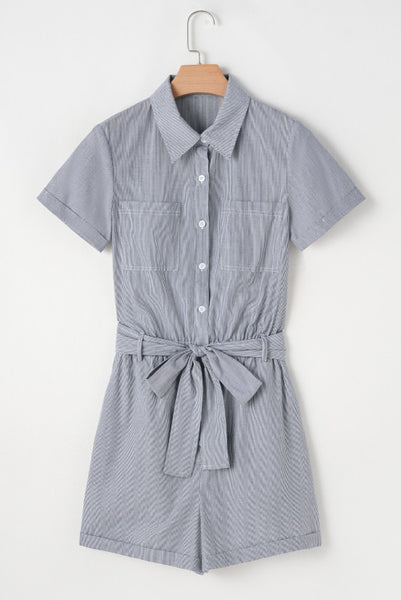Striped High Waist Belted Romper