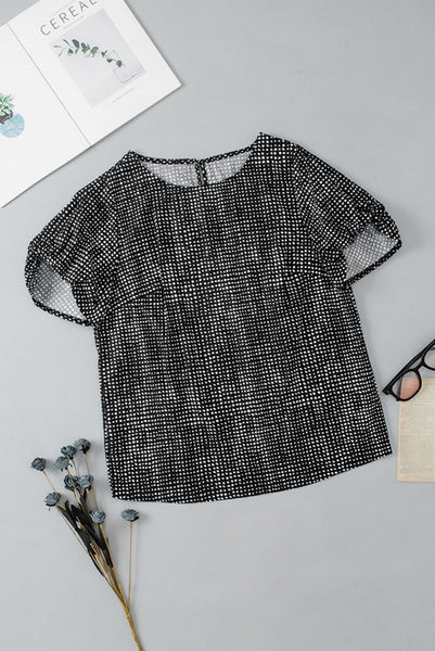Black Dotted Puff Sleeve Top