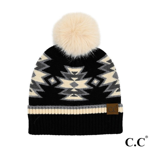 CCBeanie Black and Cream Aztec Print Beanie