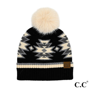 CCBeanie Black and Cream Aztec Print Beanie