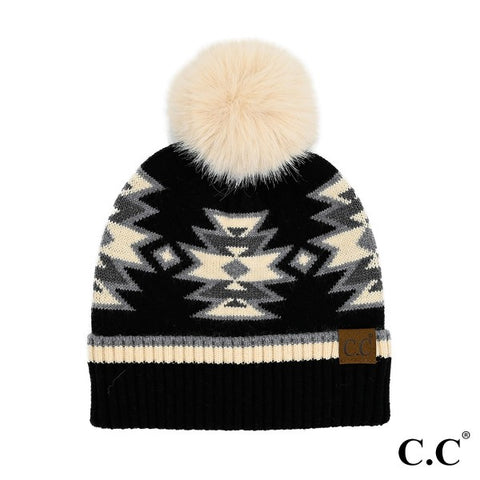 CCBeanie Black and Cream Aztec Print Beanie