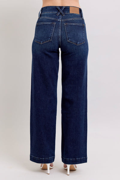 Judy Blue High Rise Dark Double Button Wide Leg Jeans