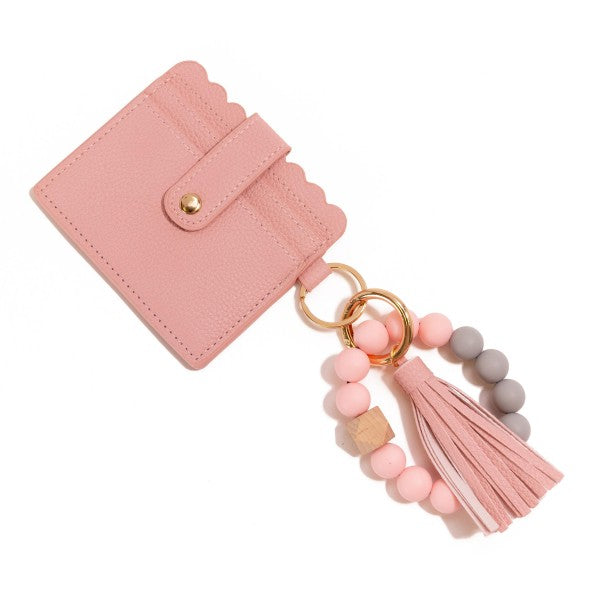 Beaded Bracelet Key Ring With Wallet and Tassel